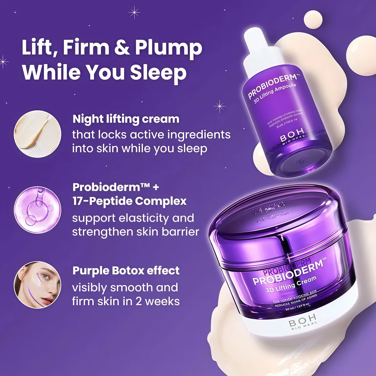 [Cardi B Pick] Purple Day & Night Firming & Lifting 4-Piece Set | Probioderm + Nano Collagen | Korean Anti-Aging Skincare