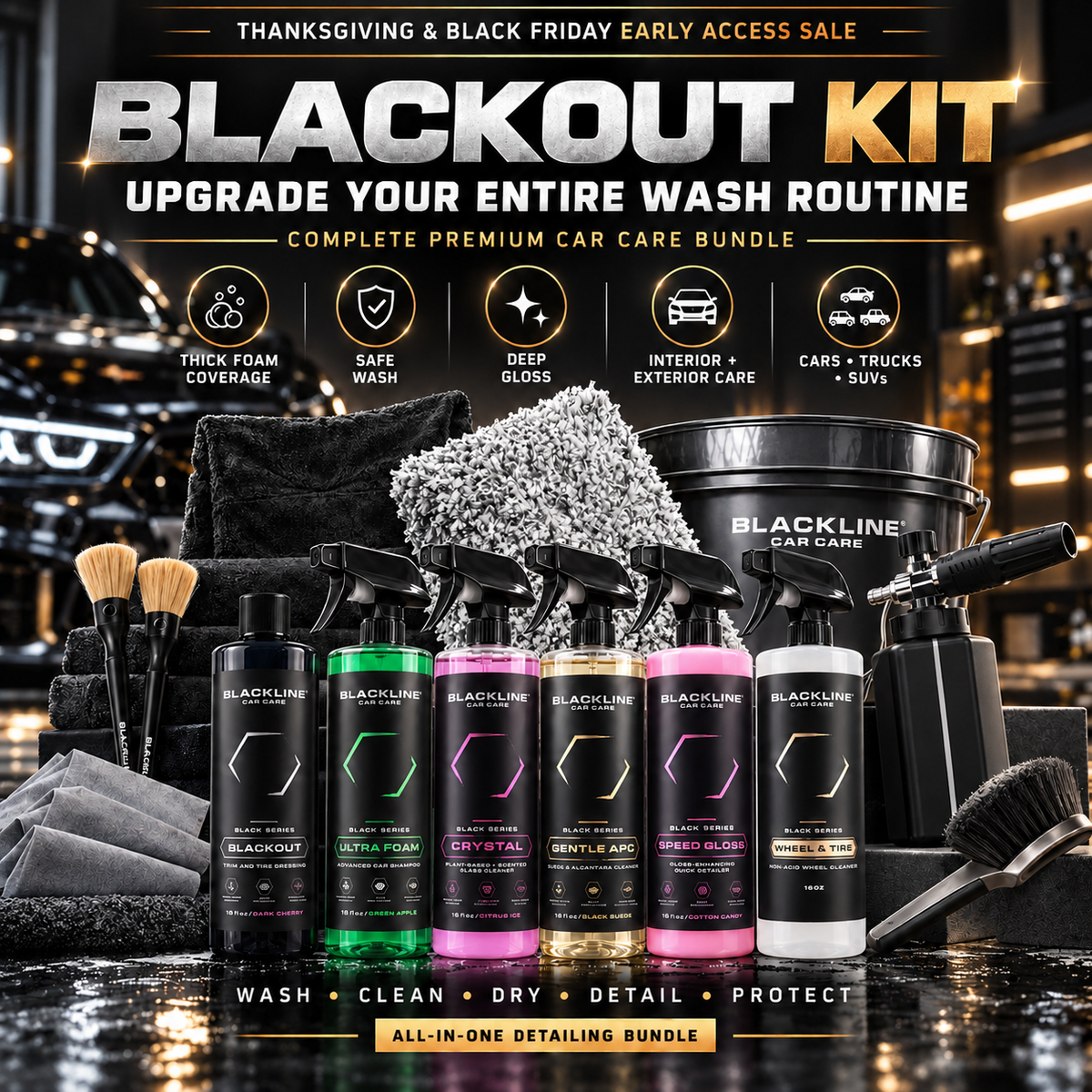 Thanksgiving & Black Friday Early Access Sale | BLACKOUT KIT – Ultimate Premium All-in-One Car Wash & Detailing Kit